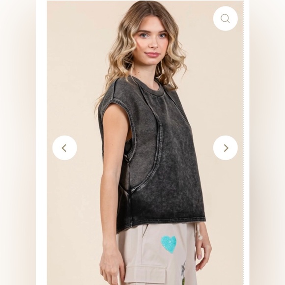 NEW DISTRESSED JODIFL MINERAL WASH BLACK TOP Large - Picture 4 of 8